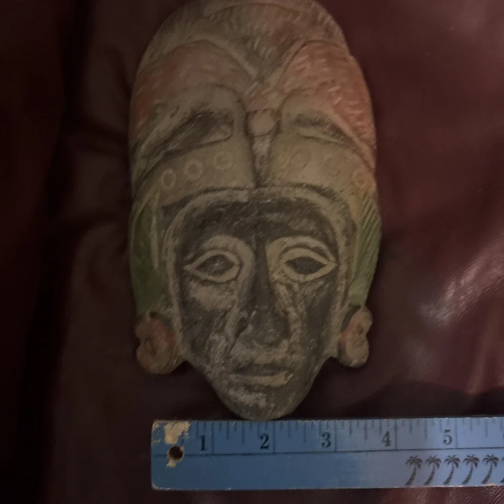 Vtg  Aztec Mayan Face Mask Terracotta Clay Wall Art Tribal Maizehome Dector